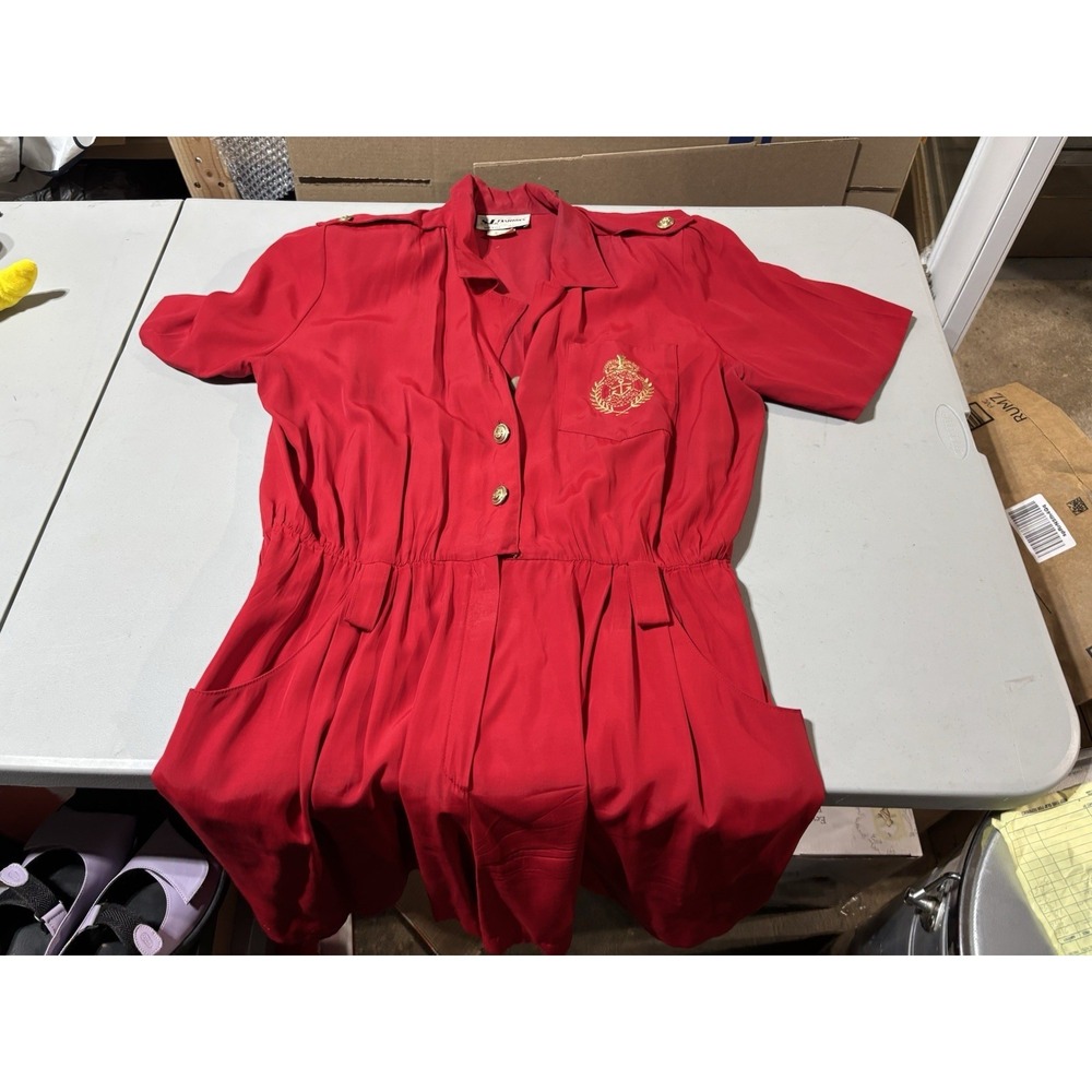 SL Fashions Vintage Red Button Front‎ Dress Size L Nautical